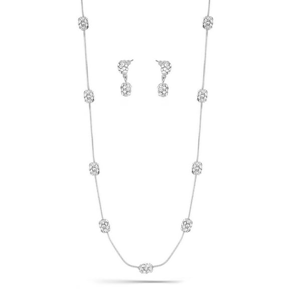 TAZZA WOMEN'S RHODIUM PAVE CRYSTAL EARRINGS AND NECKLACE SET