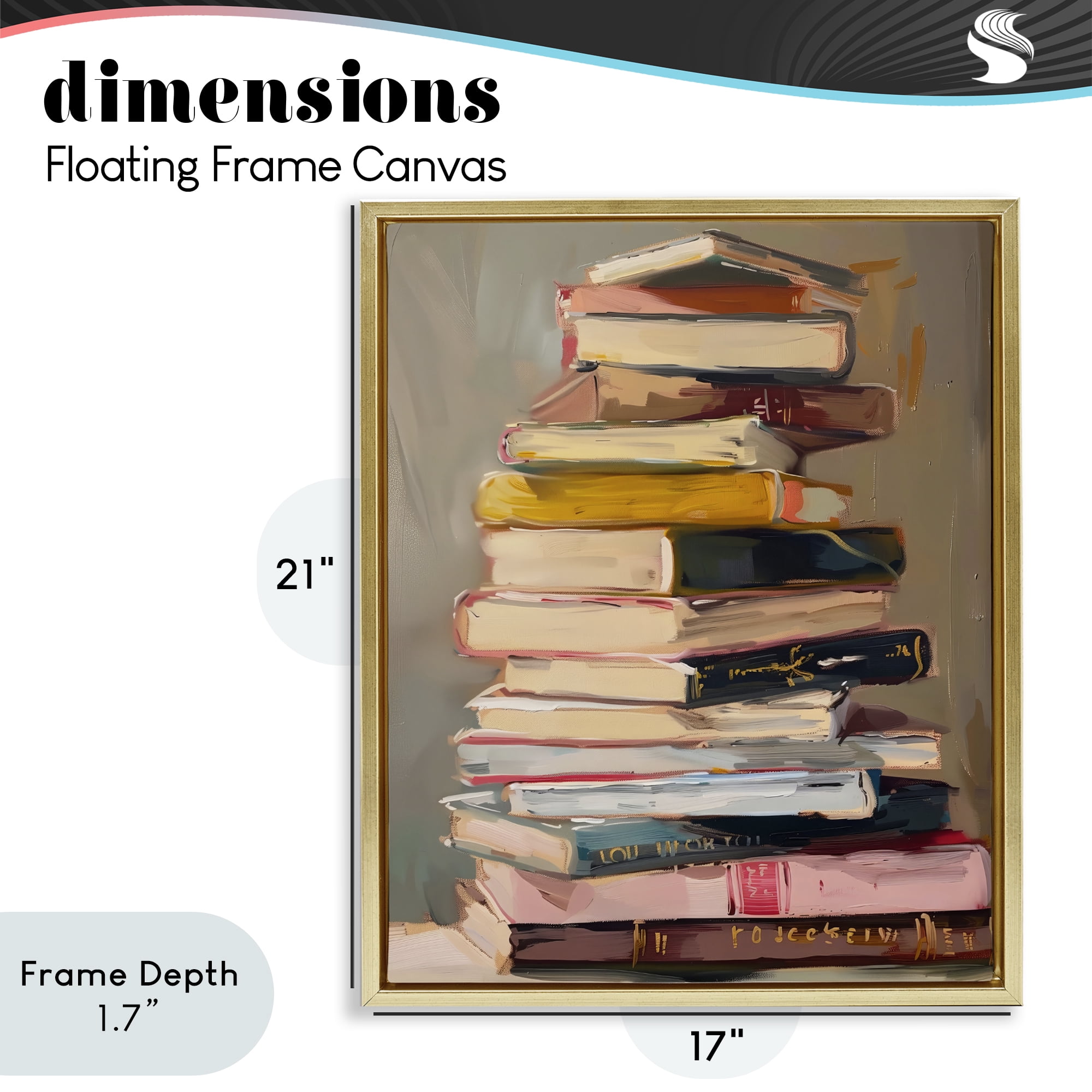 Stupell Industries Well Loved Bookstack Gold Framed Floater Canvas Wall Art, design by LSR Design Studio