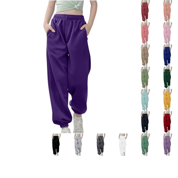 Bmisegm Girl Sweatpants Medium and Large Children Casual Girls Solid Color Drawstring Sweatpants for Girls Purple_001 5-6 Years