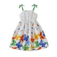 thumbnail image 2 of Huowey Girls Dresses Summer Casual Bow Spaghetti Strap Sleeveless Butterflies Floral Print A-Line Dress High Waist Fashionable Breathable School Uniform Dailywear Dress,White,2-3 Years, 2 of 8