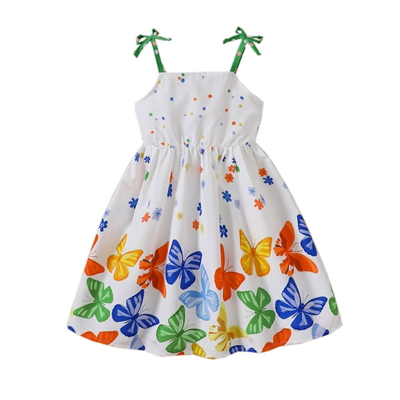 Vividxx Girls Dresses Summer Casual Sleeveless Bowknot Strap Floral Print Dress For Toddler Kids Age 2-7 Playground School Outdoor Daily Wear O-Neck Trendy Sundress