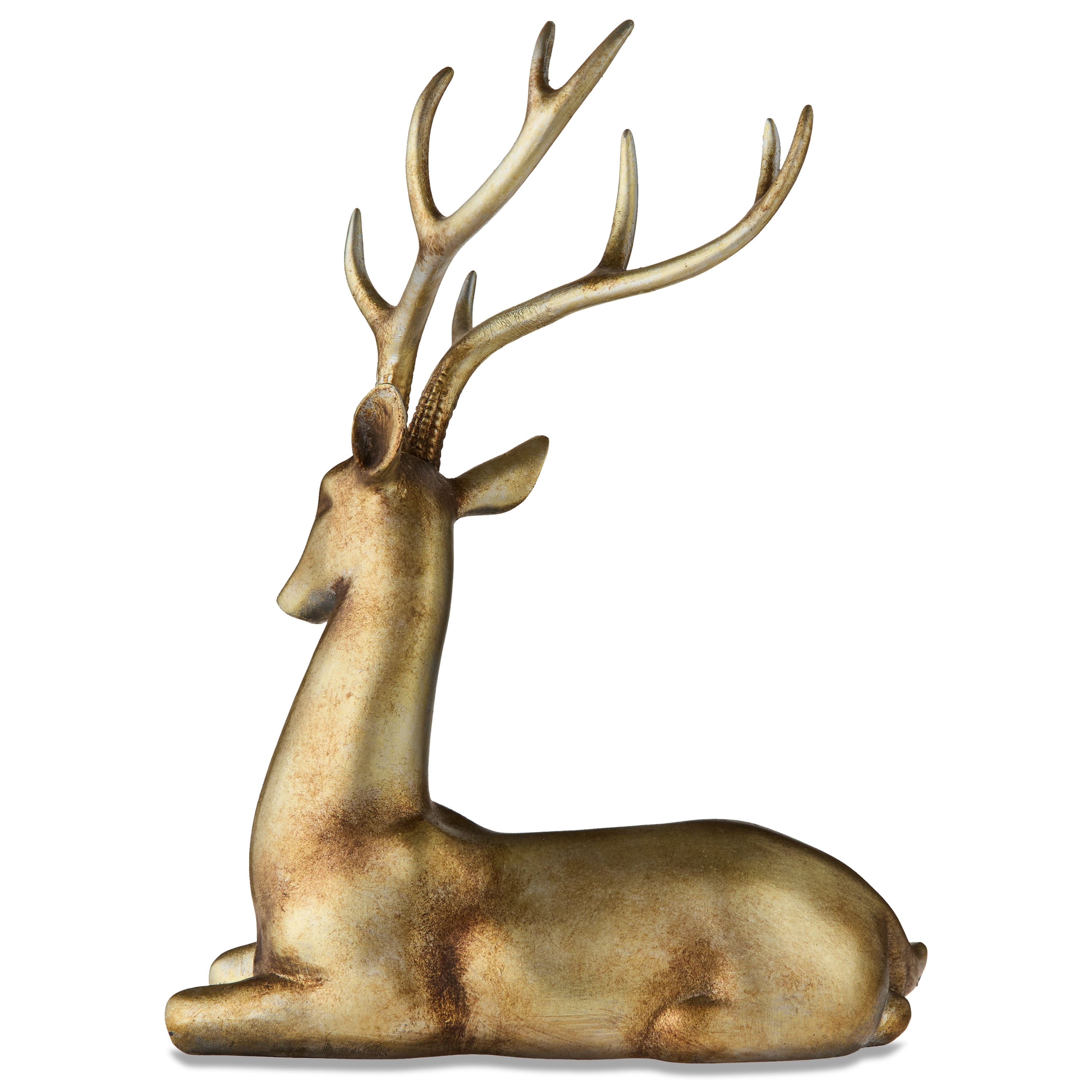 Sitting Deer Christmas Tabletop Decoration, Gold, 11", by My Texas House