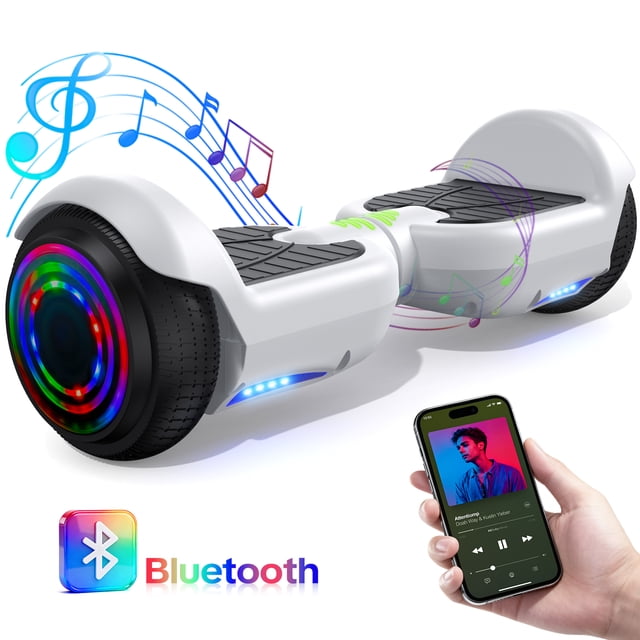 HOVERSTAR 6"Off-Road Hoverboard for Kids & Adults,Two-Wheel Self Balancing Flashing LED Wheels Electric Scooter,15km/h Max Speed,LED Light,UL 2272 Certified (White)