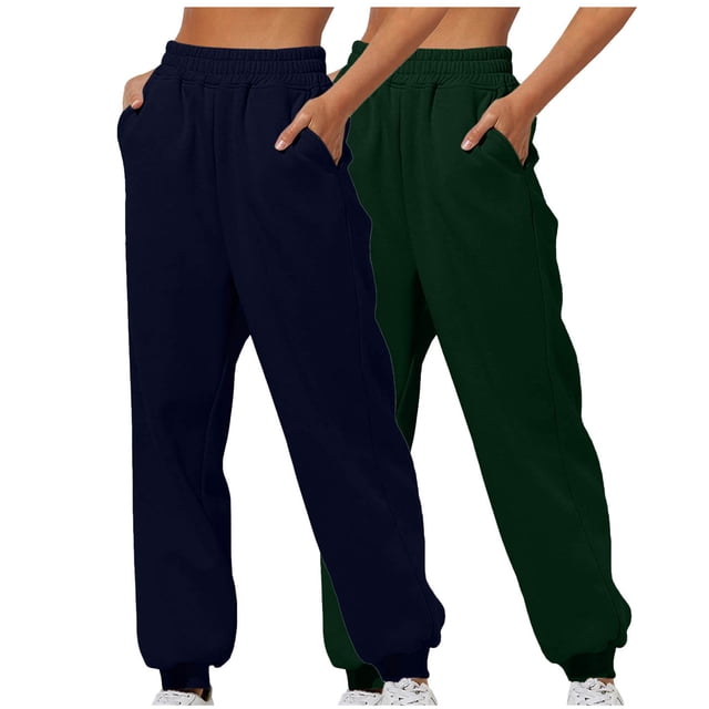 AherBiu 2PC Womens Sweatpants Wide Leg Baggy High Waisted Joggers Fleece Winter Warm Comfy Pants with Pockets