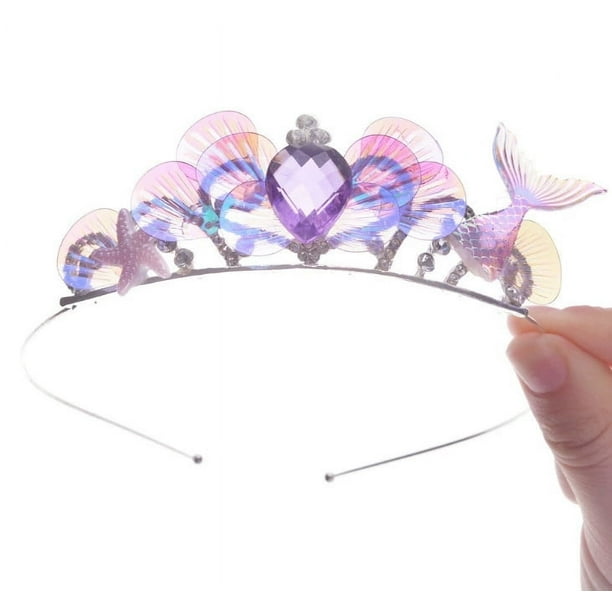 KAKOWELY Tiara de princesa sirena, corona para niñas pequeñas, diadema de cola de sirena, fiesta de cumpleaños, disfraz de cosplay, accesorios para el cabello de graduación