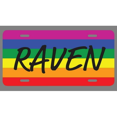 Raven Name Pride Flag Style License Plate Tag Vanity Novelty Metal | UV Printed Metal | 6-Inches By 12-Inches | Car Truck RV Trailer Wall Shop Man Cave |
