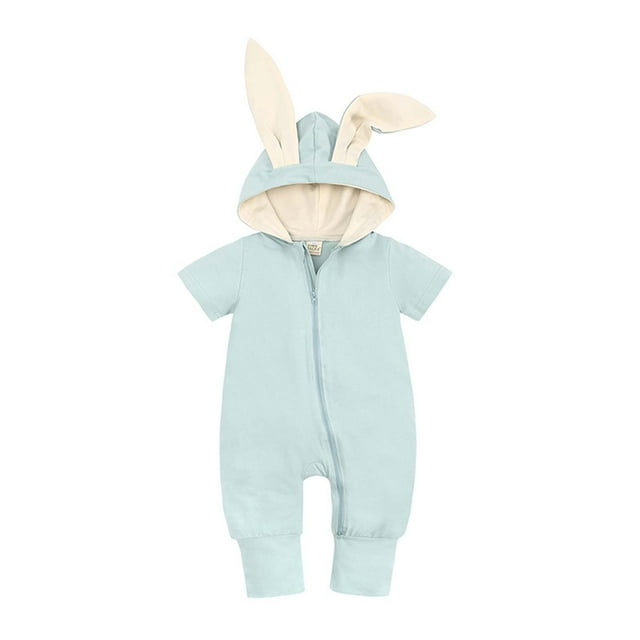 Body De Bebé Canastilla Onesies Para Niño Recién Nacido Orejas De Conejo Con Capucha Pantalones De Manga Corta Mameluco Mono Verde Odeerbi LM103-2069