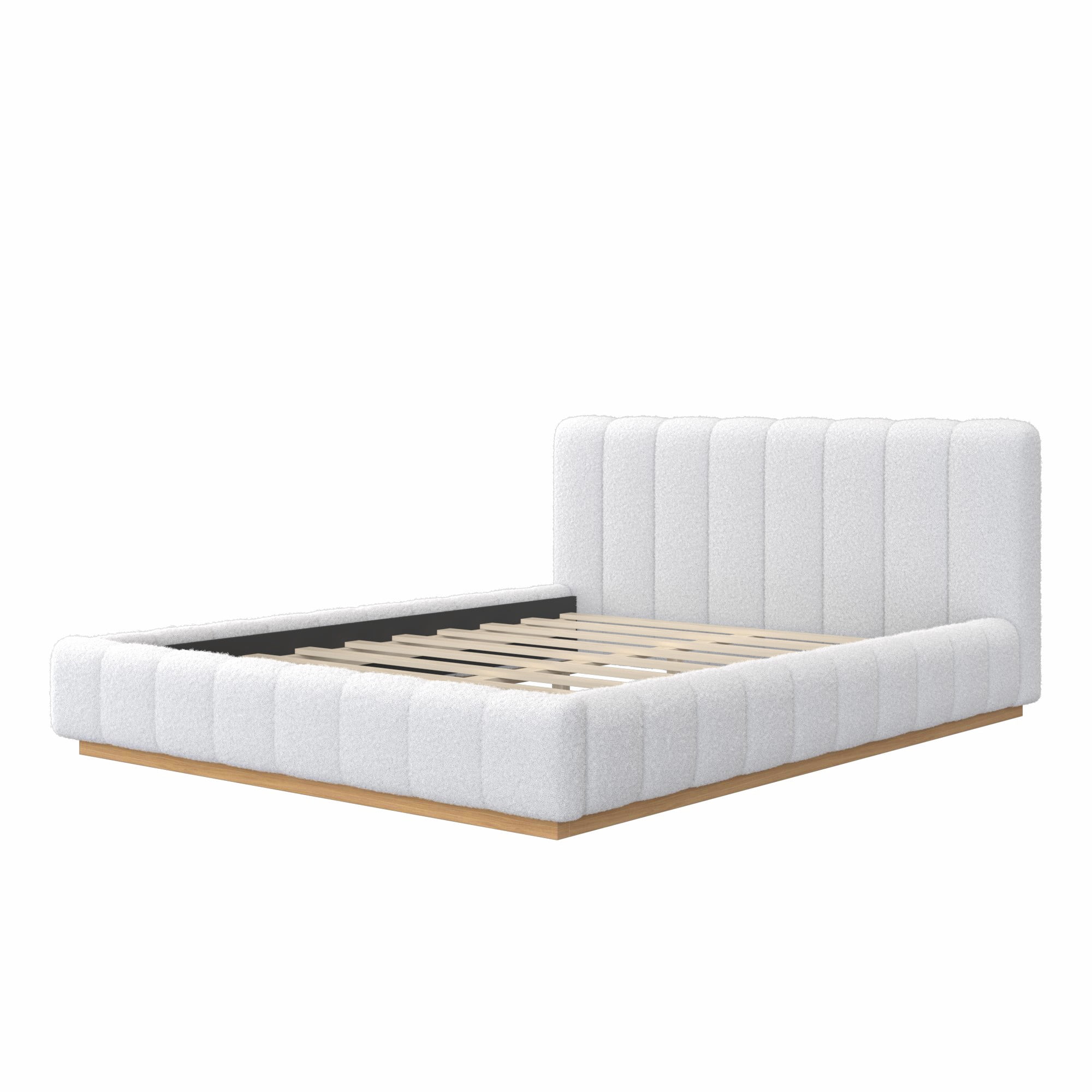 Euroco Boucle Upholstered Queen Size Platform Bed, White