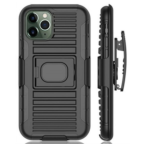 Case with Clip for iPhone 11 Pro Max, Nakedcellphone Black Rugged Cover [with Finger Grip Stand]   [Built-In Mounting Plate]   [Belt Hip Holster] for Apple iPhone 11 Pro Max (2019, 6.5" Model)