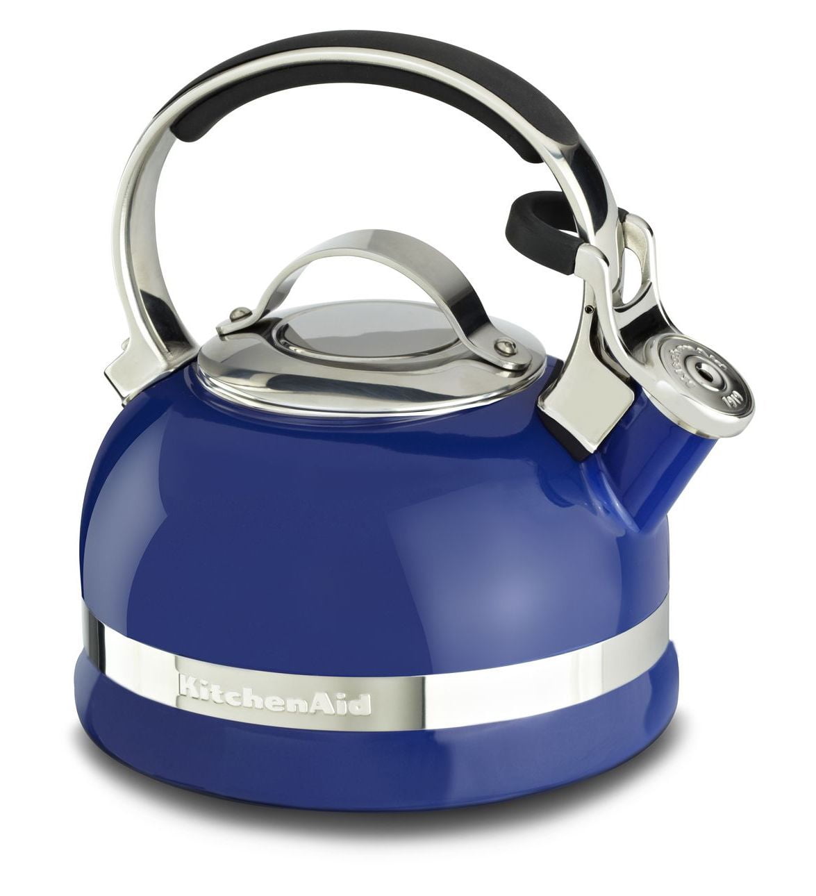 KitchenAid 2 Quart Black Enamel Whistling Teapot Tea Kettle Squeeze ROYAL  BLUE!