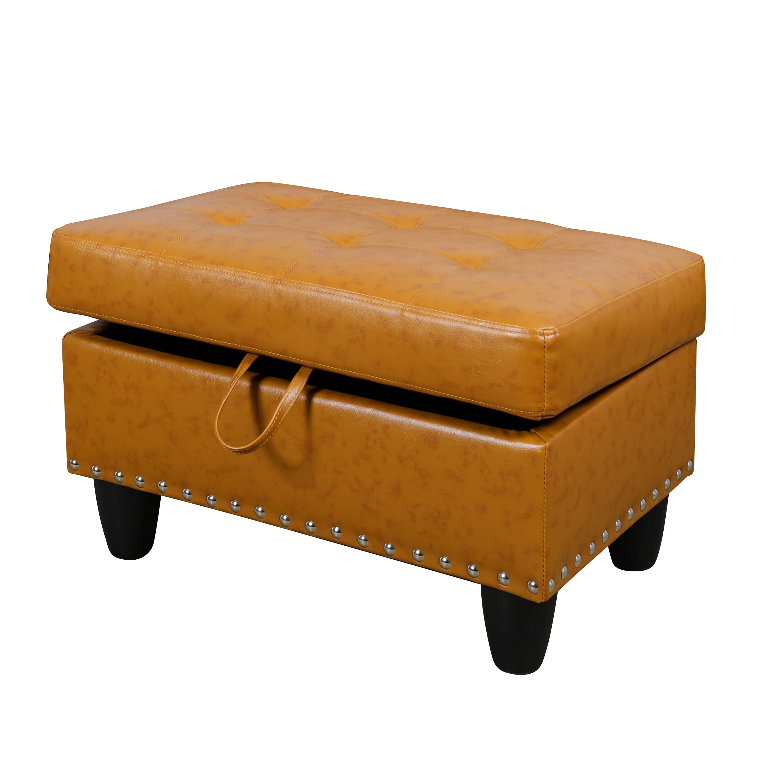 MAYEERTY Semi PU Synthetic Leather Ottoman with Storage for Modular Sectional Sofa, Ginger