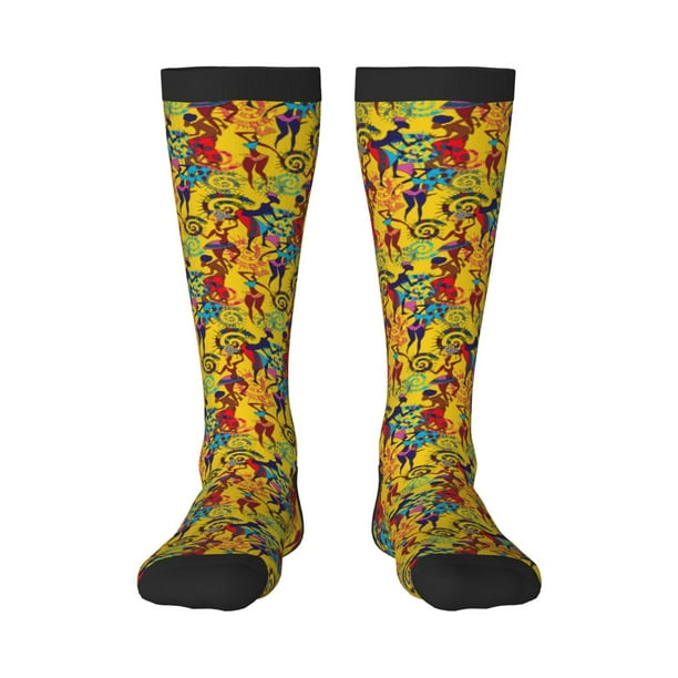 Fotbe Dancing African Women Calcetas Divertidas Estampadas para Hombre y Mujer, Calcetas de Algodón hasta la Rodilla para Caminar, Correr, Enfermería y Embarazo