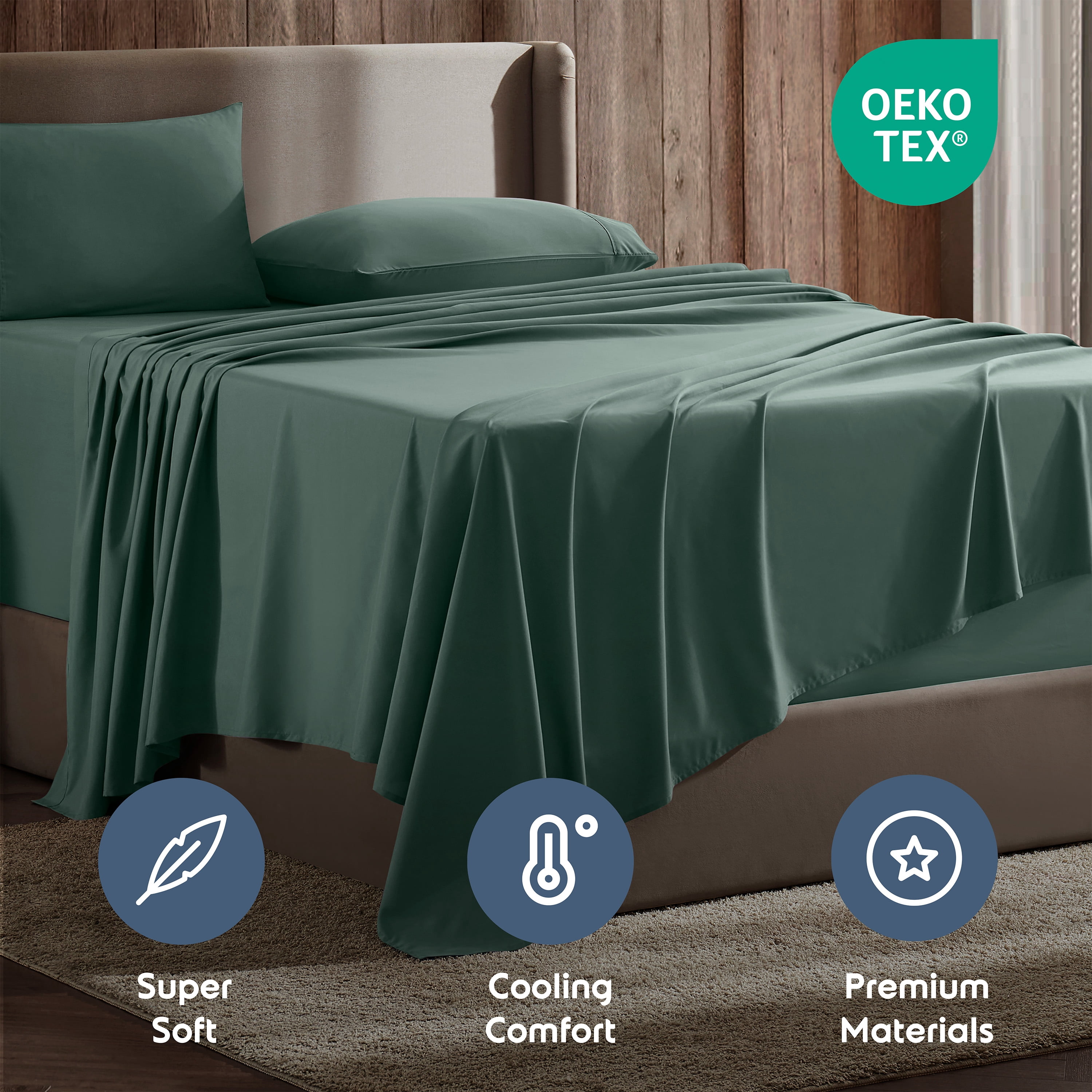LammaLoe Extra Deep Pocket Sheets Twin Set, 3 Piece, Fits 18"-24" Mattress, Breathable & Extra Soft Bed Sheets, Garden Green