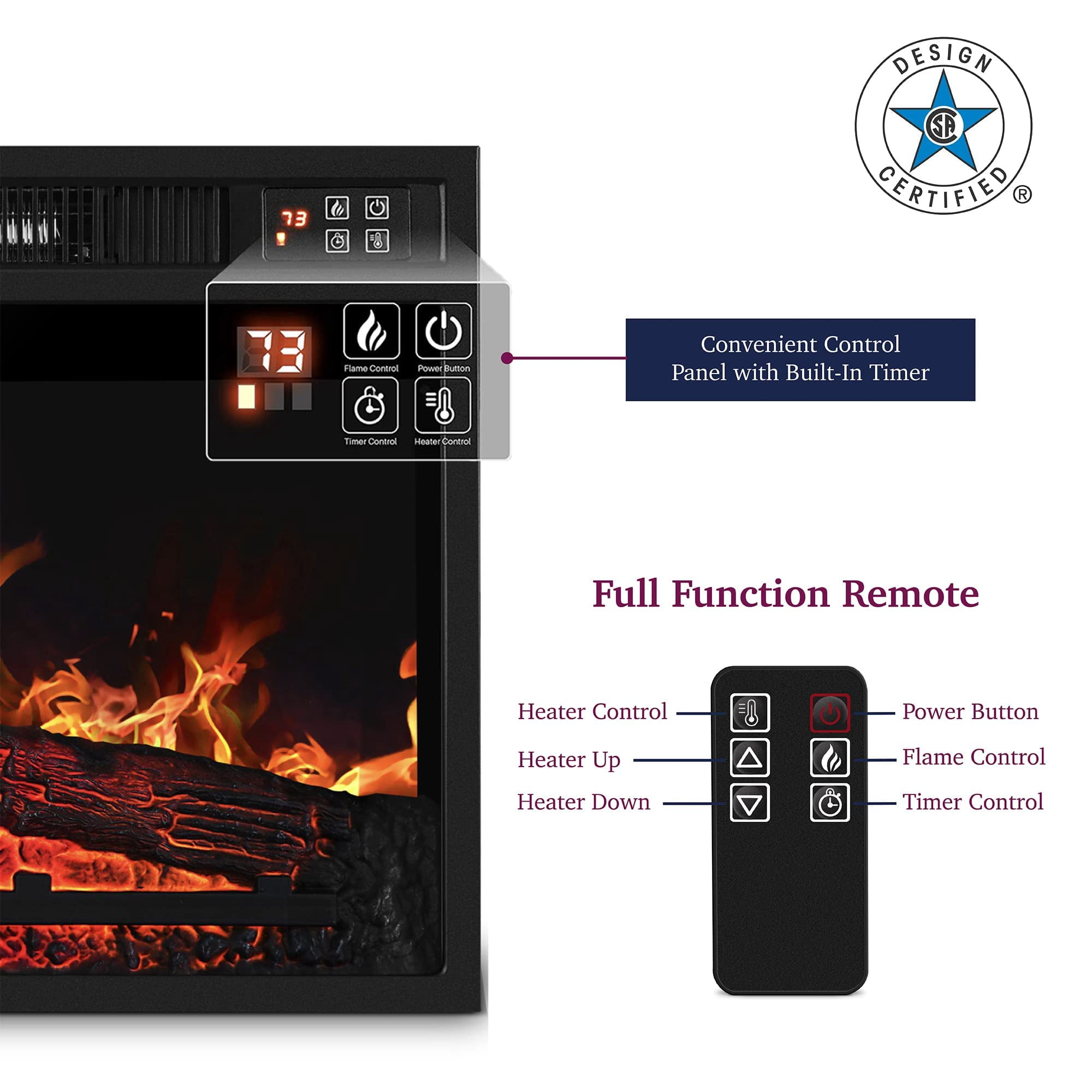 Electric Fireplace with 70" Mantel, Stacked Stone Surround with 23" Fireplace Insert, Adjustable Flame, Remote Control, White & Brown