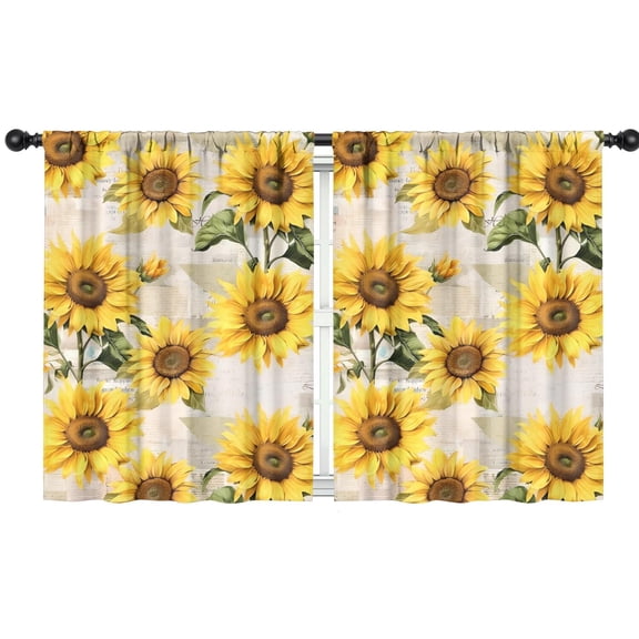 Blackout Kids Curtains,White Green Leaf Butterfly Newspaper Sunflower Pattern Childrens Insulated Curtains Set Of 2,Bedroom Essentials,Toddler Room Decor 42"x54"