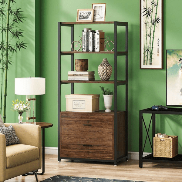 4-Tier Bookcase with 2-Drawer Storage, 35lbs/Shelf, Eco-Laminated Particle Board + Steel Frame, Multi-Functional for Home, Office