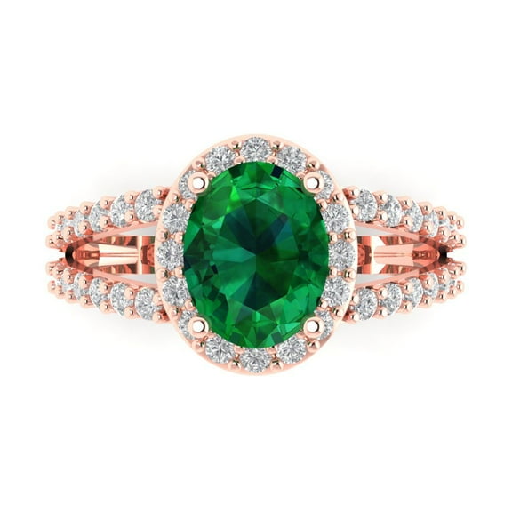 Clara Pucci 14K Rose Gold 2.6ct Emerald Solitaire with Accents Ring