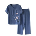 thumbnail image 2 of Yuwull Womens Pajama Sets, Women Pajama Sets Capris Pajama Sets for Women 2 Piece Casual Floral Printed Short-Sleeve Top Capris Pants Plus Size Comfy Summer Outfit Pjs Set Loungewear, 2 of 3