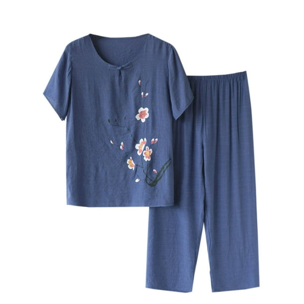 Pantalones de Mujer Traje de Verano Impreso de Manga Corta Cuello Redondo Top & Shorts Set, Delgado Y Casual de las Mujeres Pantalones Casuales