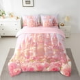thumbnail image 2 of 7 Piece Pink Floral Bedding Cute Castle Bed in a Bag Kawaii Cartoon Castle Bedding Set with Comforter Princess Themed Decor Bed Set Pink Romantic Themed Sheet Set King Size, 2 of 5