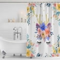 thumbnail image 3 of Pink Blue Floral Shower Curtain, Waterproof Shower Curtains for Bathroom, Farmhouse Antlers Flowers Abstract Art Washable Fabric Bathtub Curtain Set Bath Decor with 12 Hooks Long 72"x84", 3 of 8