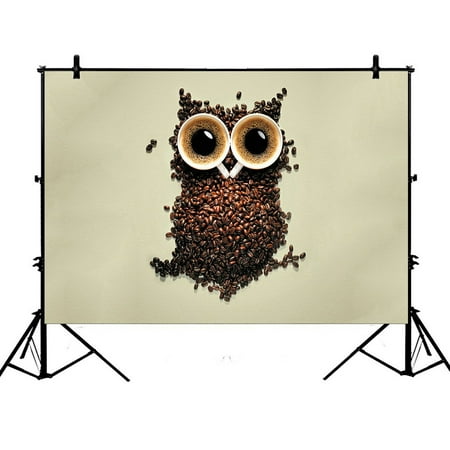 Image of 7x5ft Coffee Beans Owl Polyester Photography Backdrop For Studio Prop Photo Background