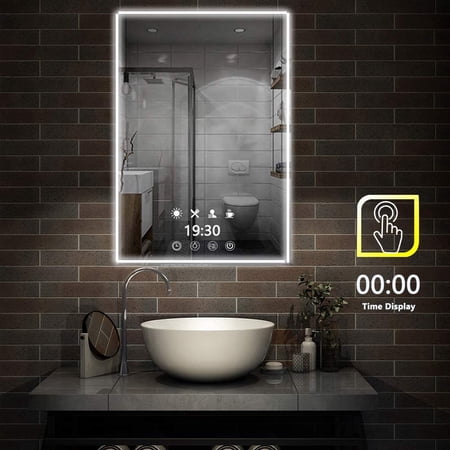 Time Display LED Lighted Bathroom Mirror - 32 x 24 inch Wall Mounted ...