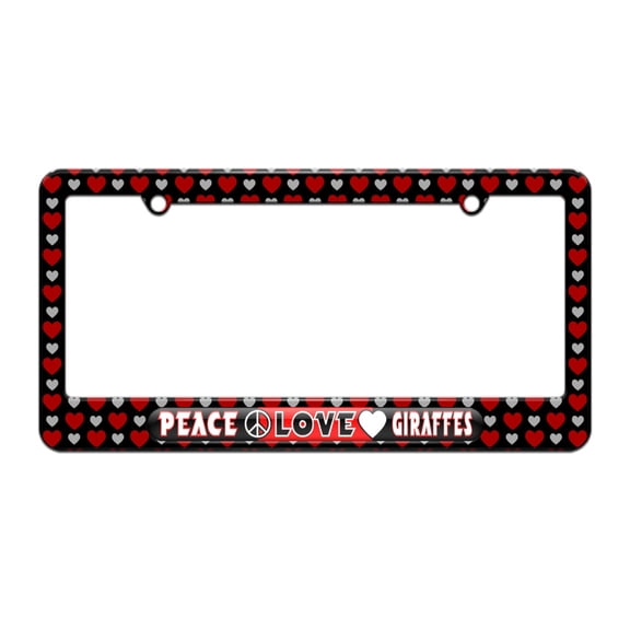 Peace Love Giraffes - License Plate Tag Frame - Hearts Love Design