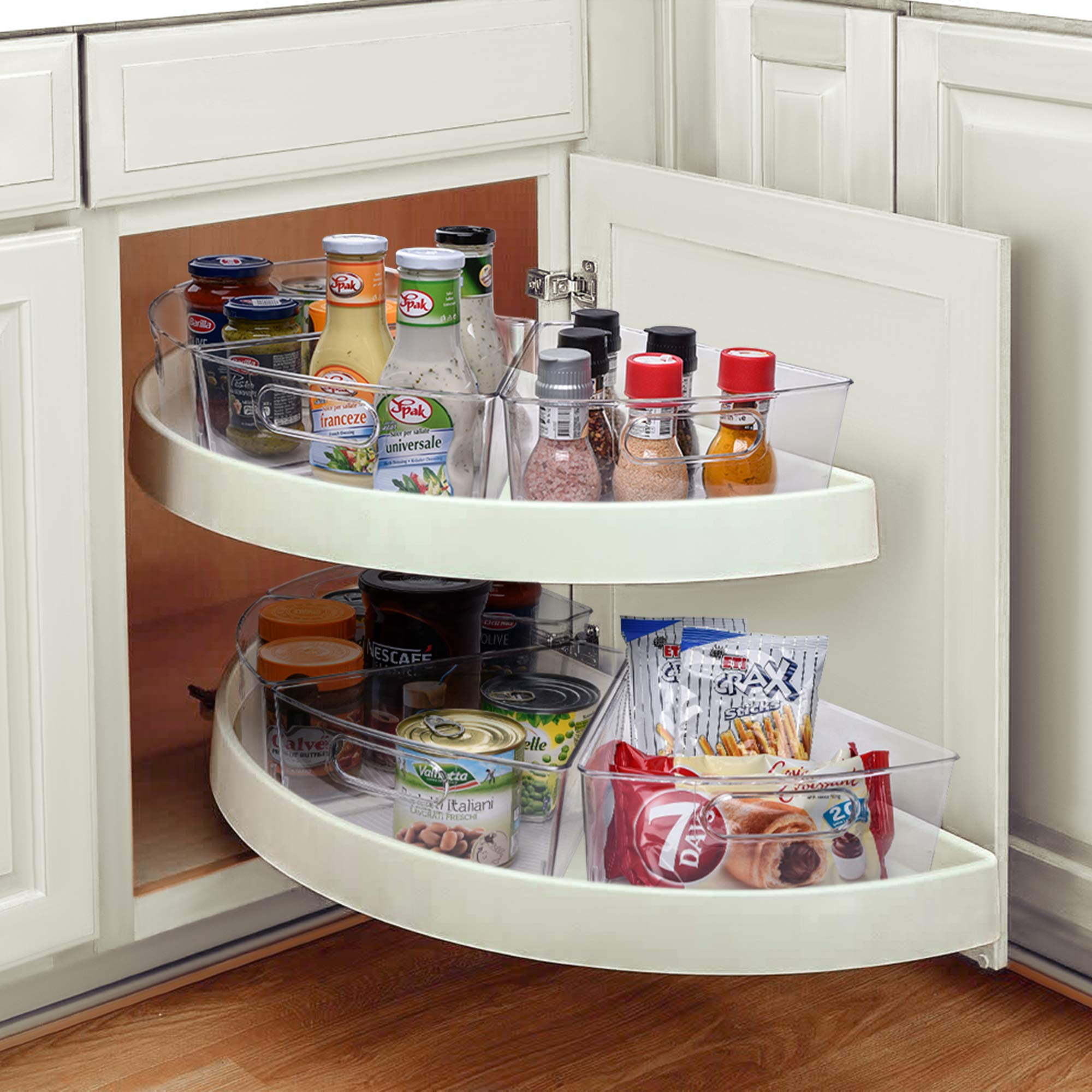 Sorbus Wedge Storage Bin Organizer with Front Handle for Lazy Susan Corner Cabinet, Great Sector Shaped Container Bins for Kitchen, Pantry, Bathroom, Clear Plastic (4-Pack)