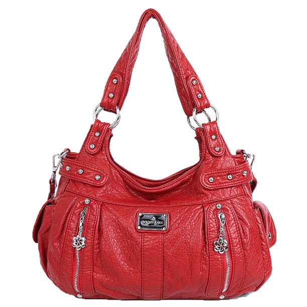 Double Compartments Washed Leather Purse Soft Leather Shoulder Bag