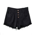 thumbnail image 2 of ZHOGXU Women's Summer Denim Shorts With Pocket Solid Color High Waist Ripped Frayed Raw Hem Buttons Wide Leg Shorts For Outdoor Activities,Black,L, 2 of 4