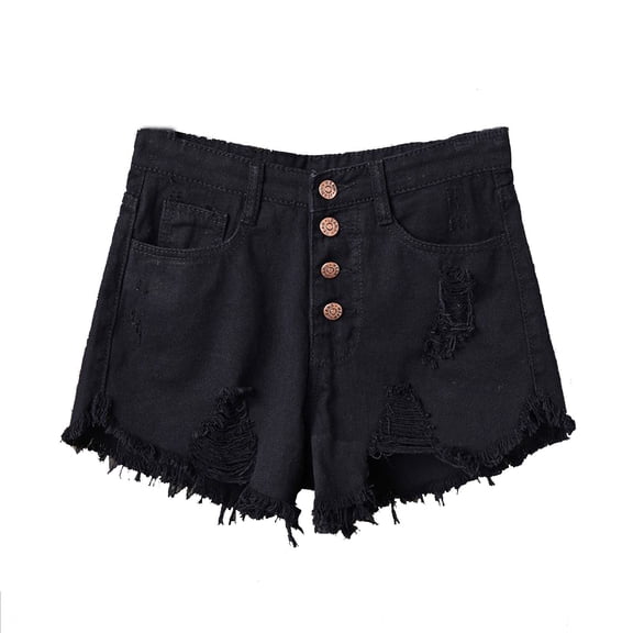 Ripped Jeans Shorts for Women Summer Solid High Waist Breasted Sexy Perforated A Wide Leg Denim Trendy Casual Shorts S-5XL