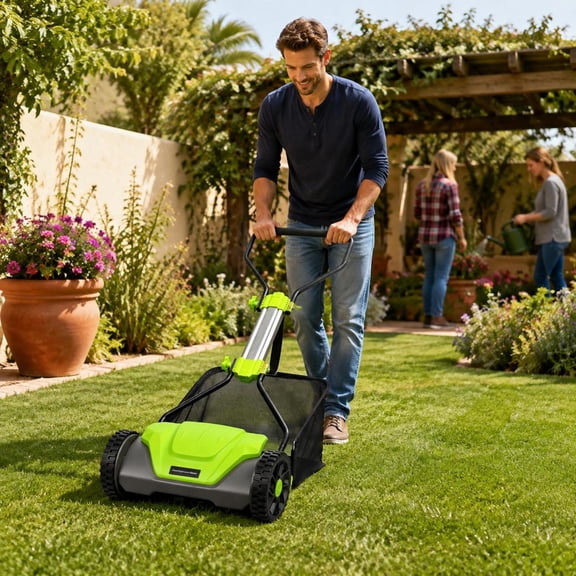 16 Inch 5-Blade Push Reel Lawn Mower with 6-Level Cutting Height and 8-Gal Removable Grass Catcher