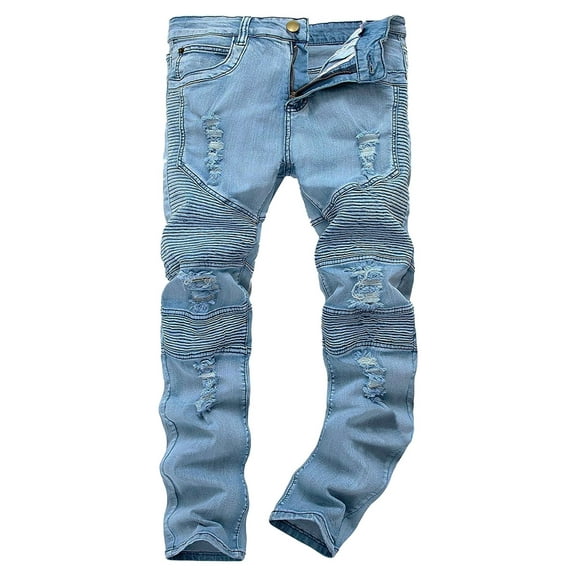Skylinewears Men Ripped Biker Jeans Slim Fit Stretch Ripped Skinny Jeans Straight Leg Fashion Comfort Distressed Destroyed Denim Pants