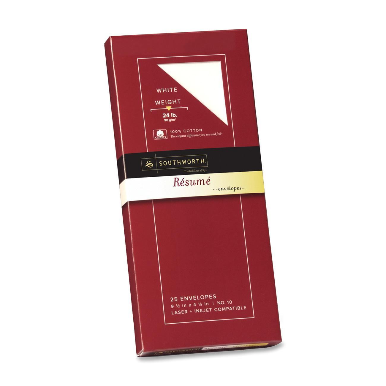 Southworth 100 Cotton 10 Resume Envelopes, 4.125" x 9.5", 24 lb