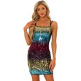 thumbnail image 3 of Unique Bargains Women's Spaghetti Straps Lace-up Sparkle Glitter Sequin Bodycon Mini Dress XL Blue Red Gold, 3 of 6