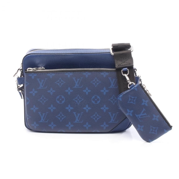 Pre-Owned Louis Vuitton Trio Messenger Bag in Taiga Rama Cobalt Blue, PVC-Coated... (Good)