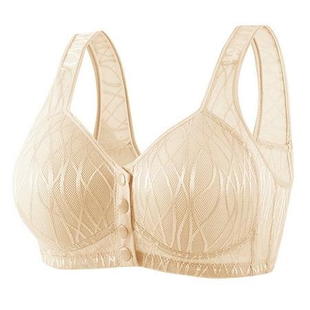 Today Only: Bras for Women Wireless  Sujetadores para mujer inalámbricos  Women s Front Buttoned Underwear Sexy No Steel Ring Large Size Push Up Bra SOPATENOR Beige XL