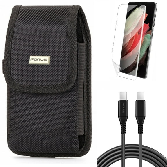 Case Belt Clip w Matte Screen Protector w 10ft Long USB-C Cable for Samsung Galaxy S21 Plus - Swivel Holster, TPU Film Anti-Glare, PD Fast Charger Cord Power Accessory Bundle