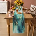 thumbnail image 2 of Turquoise Marble Table Runner - 72 Inch Long Ink Painting Modern Abstract Aesthetics Cotton and Linen Blended Dress Scarves Farmhouse Table Runner for Kitchen Dining, Coffee Table, 13" x 72", 2 of 8