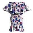 thumbnail image 2 of Bintarealwax African Two Piece Skirt Set for Women Kente Print Bodycon Off Shoulder Smocked Top and Skirts Outfits, 2 of 5