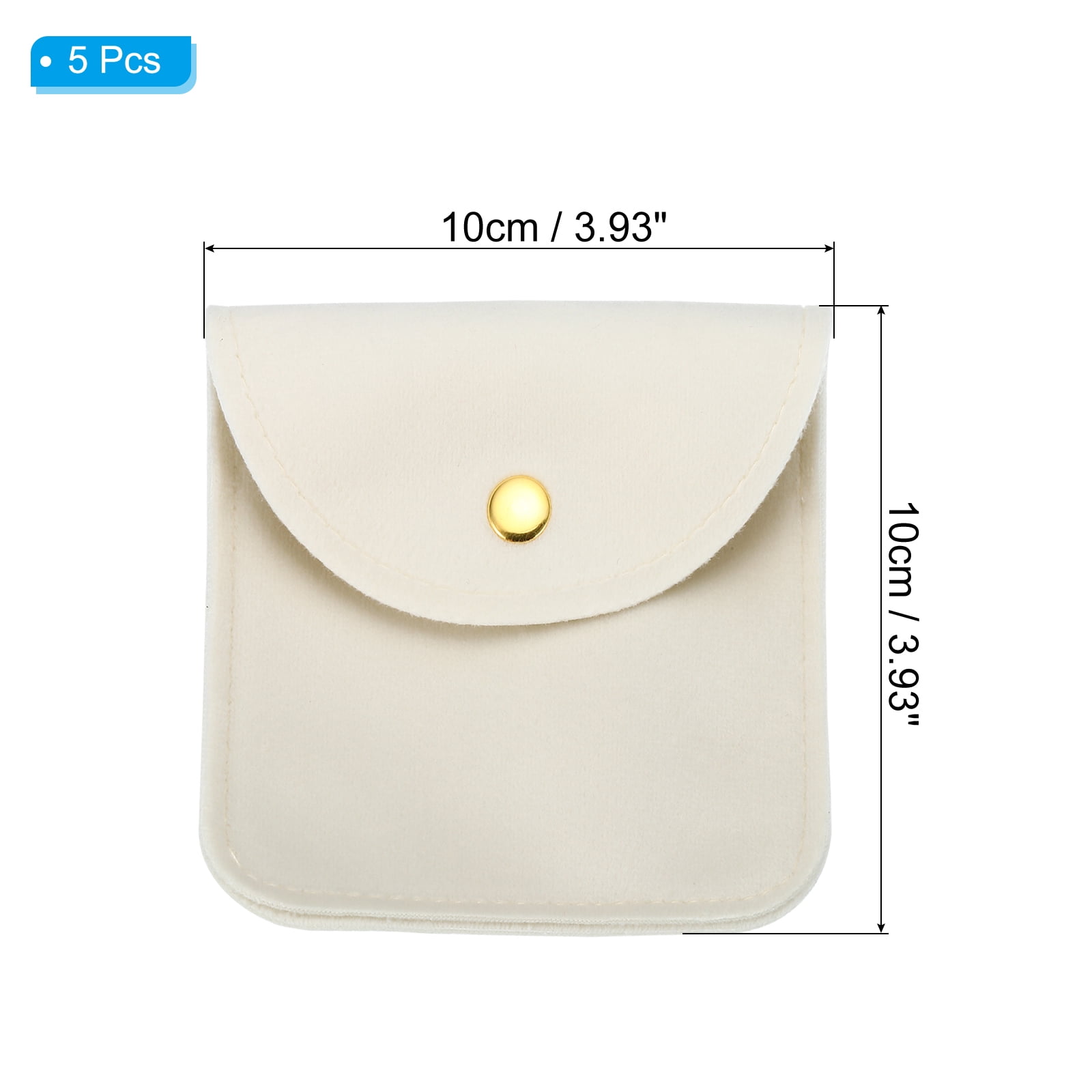 Unique Bargains Velvet Jewelry Bags with Snap Button Beige 3.94" x 3.94"