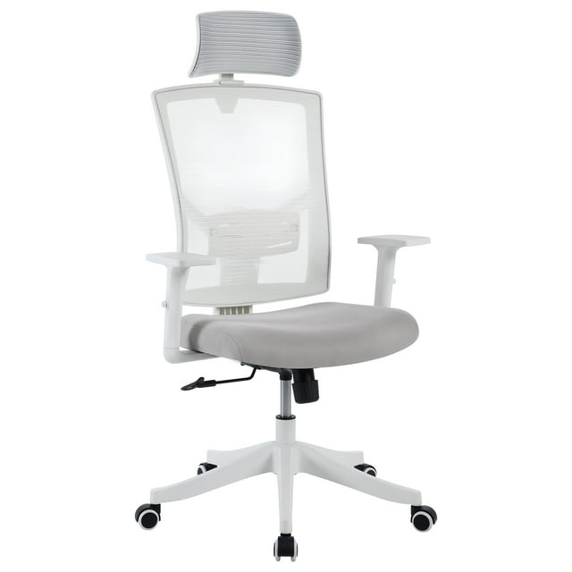 High Back Ergonomic Office Chair - Adjustable Lumbar Support & Headrest, Swivel Task Chair with -Up Armrests, Height-Adjustable Rocking Mesh Computer Desk Chair, for Home/Office(White
