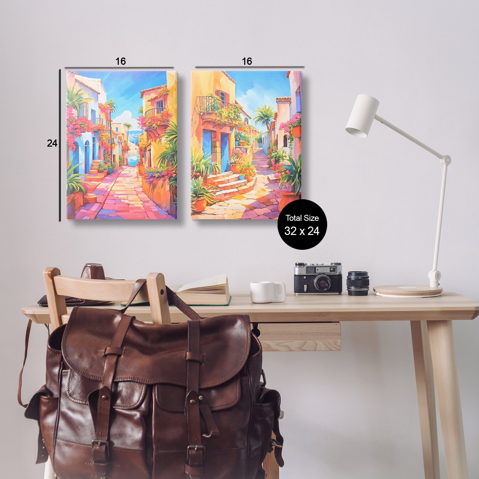 Stupell Industries Quaint Mediterranean Village Buildings & Architecture Painting Wrapped Canvas Art Print Wall Art, 16 x 24, Set of 2