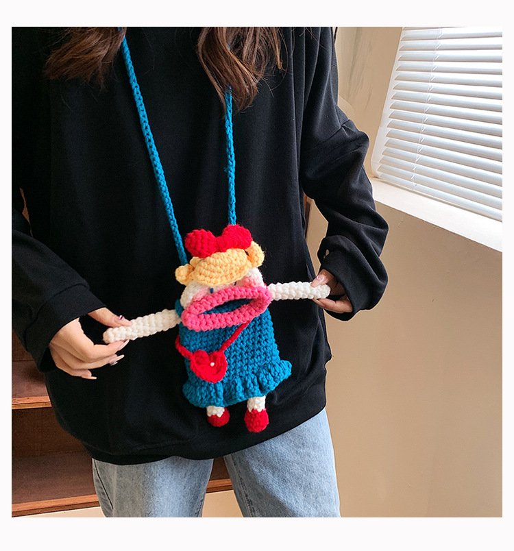 Baguery Handmade Crochet Phone Bag - Sausage Mouth Design, Ugly Cute Knitted Crossbody Purse for Cell Phone/Keys/Lipstick