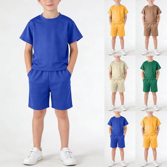 Fancifize Girls Boys Summer Shorts Set 2 Piece Mesh Short Sleeve Tops and Shorts Casual Breathable Athletic Clothing Sets with Pockets 1-14 Years