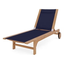 Elie Teak Outdoor Reclining Sunlounger in Blue with Wheels