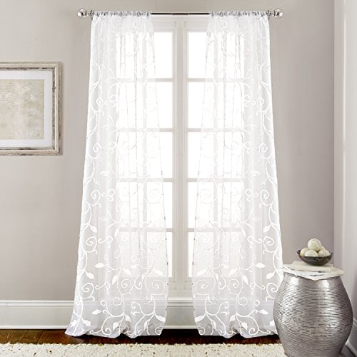 Amrapur Overseas 2 Pack 37 x 84 inch Embroidered Sheet Panel Curtains, Standard, White