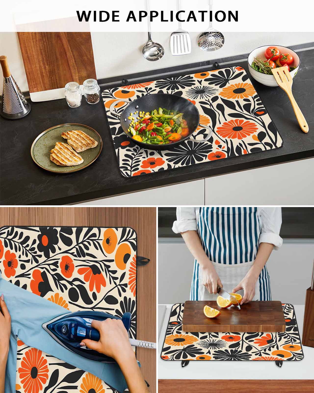 nqOlkjepod Large Induction Cooktop Protector Mat 36"x21", Orange Yellow Black Stove Top Covers for Electric Stove, Summer Botanical Tropical Leaf Stove Burner Cover Mats, Glass Top Stove Cover