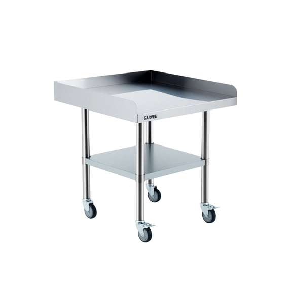 Stainless Steel Rolling Work Table, Commercial Prep Table with 3-Sided Fixed Backsplash & Adjustable Undershelf for Restaurant Garage - 24x24 Inch